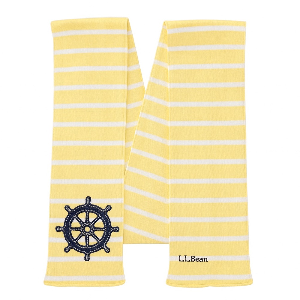 LL Bean Yellow and White Knit Nautical Striped Scarf